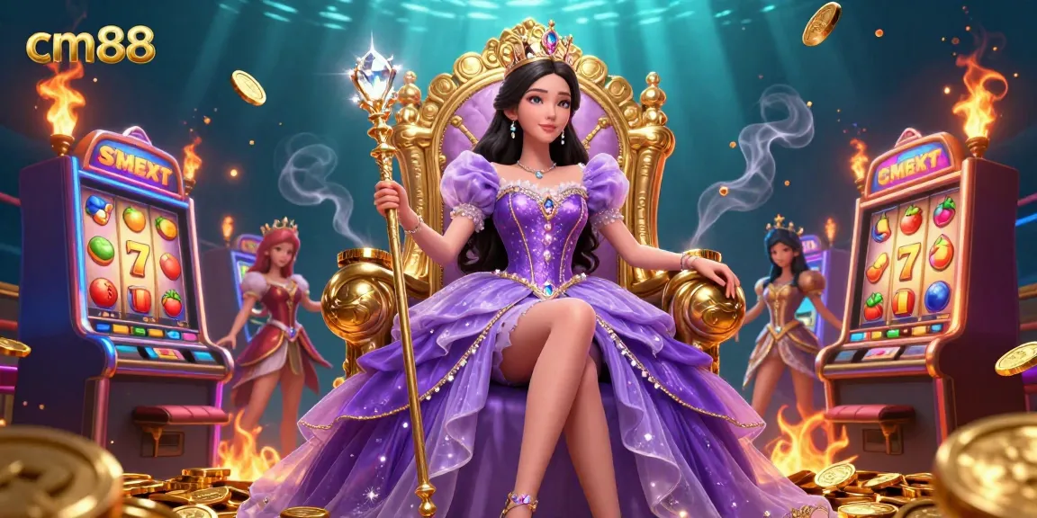 Spin to win at cm88's lavish slot machines featuring a glamorous princess and sparkling coins.
