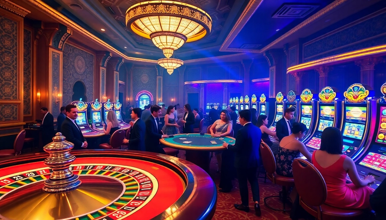Players enjoying thrilling games like slots and poker at the U31 casino, showcasing excitement and luxury.
