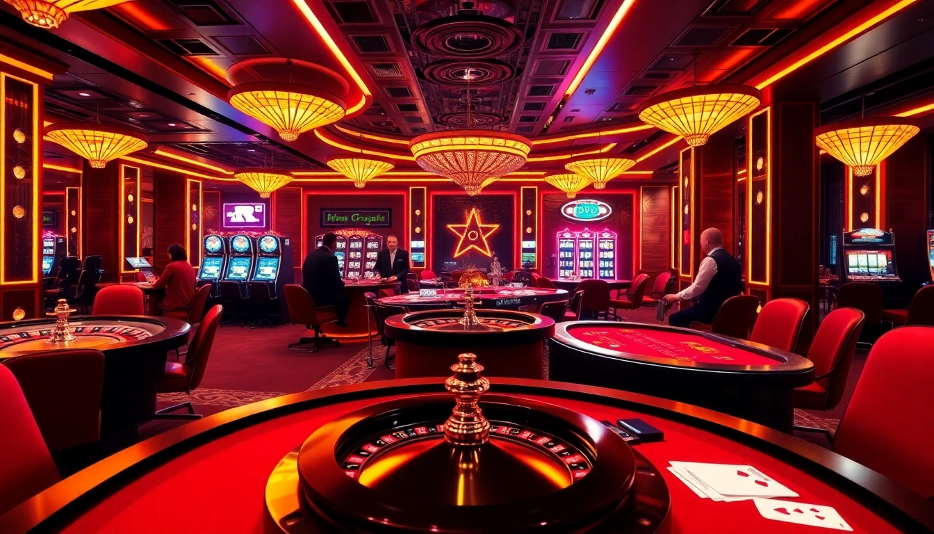 Experience the thrill of gambling at ok9 with vibrant casino tables filled with poker chips and roulette wheels.