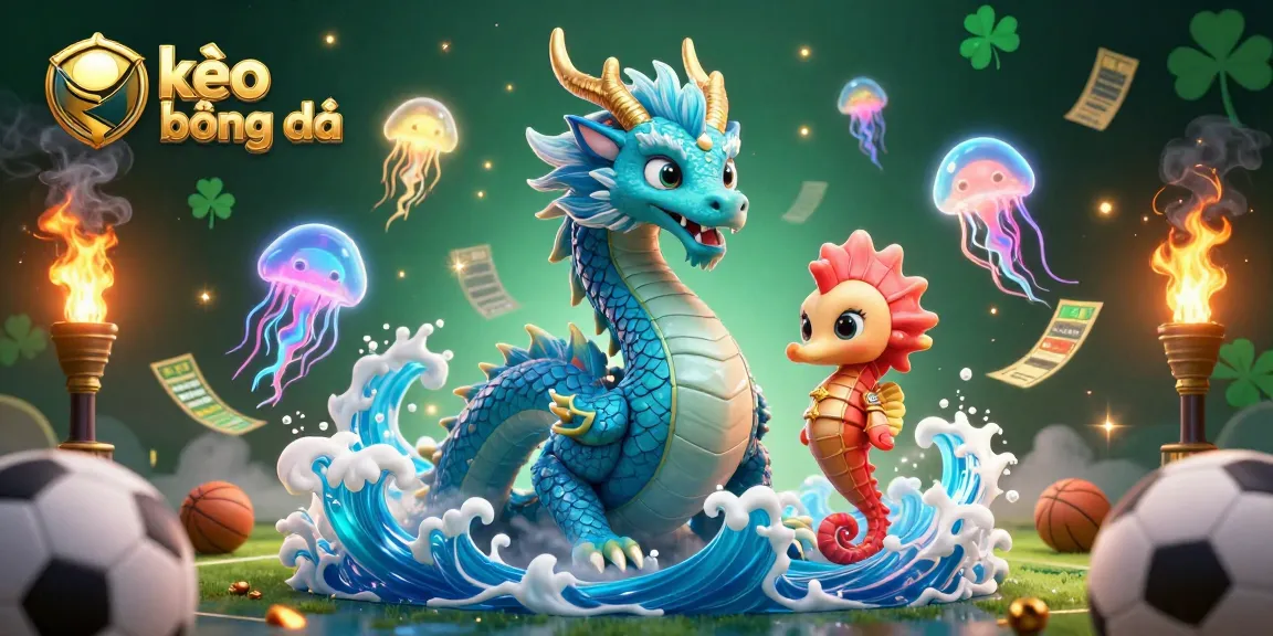 Bet on kèo bóng đá with a vibrant illustration of a majestic dragon and seahorse knight.