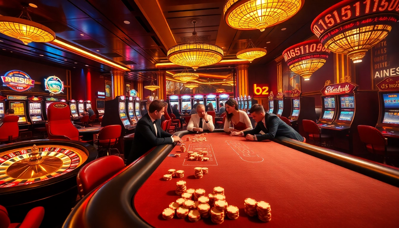 Experience high-stakes poker action at b52, surrounded by vibrant casino excitement.