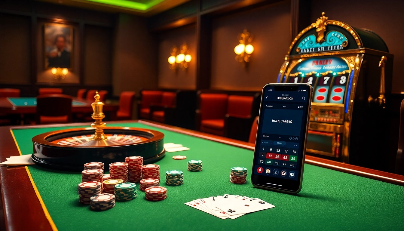 Engaging scene featuring the online gambling interface of https://uu88xpj.com/ alongside luxurious casino elements.