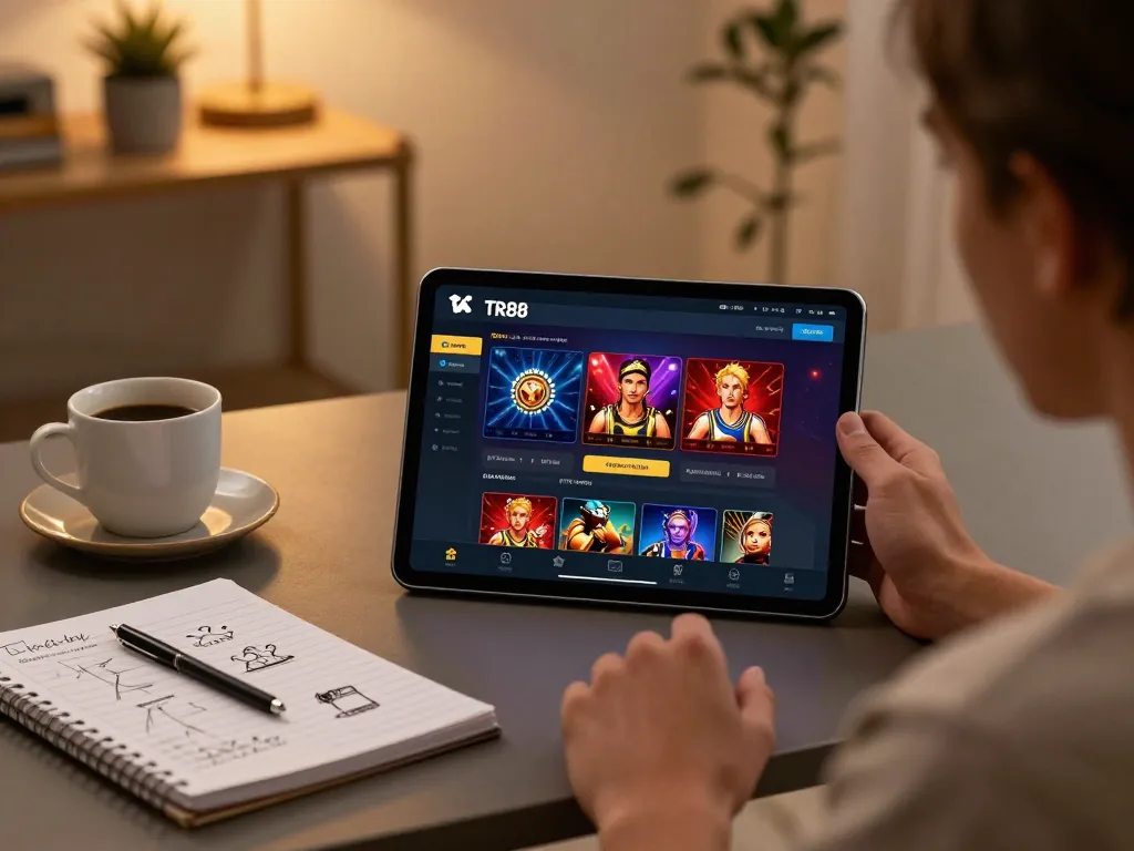 Play online casino with TR88 app on tablet, showcasing exciting gaming experience.