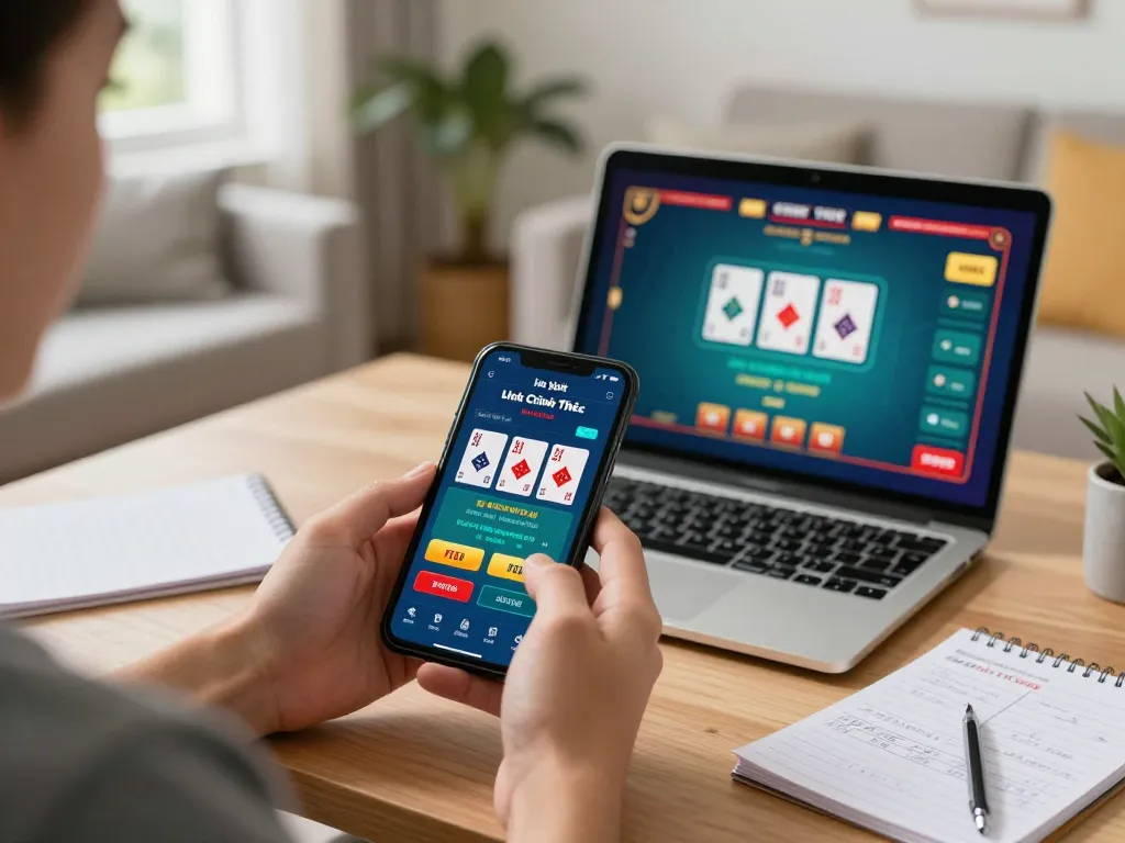 Engaging in mobile betting with the Link Chính Thức F168 app in a cozy home environment, showcasing strategic gameplay.