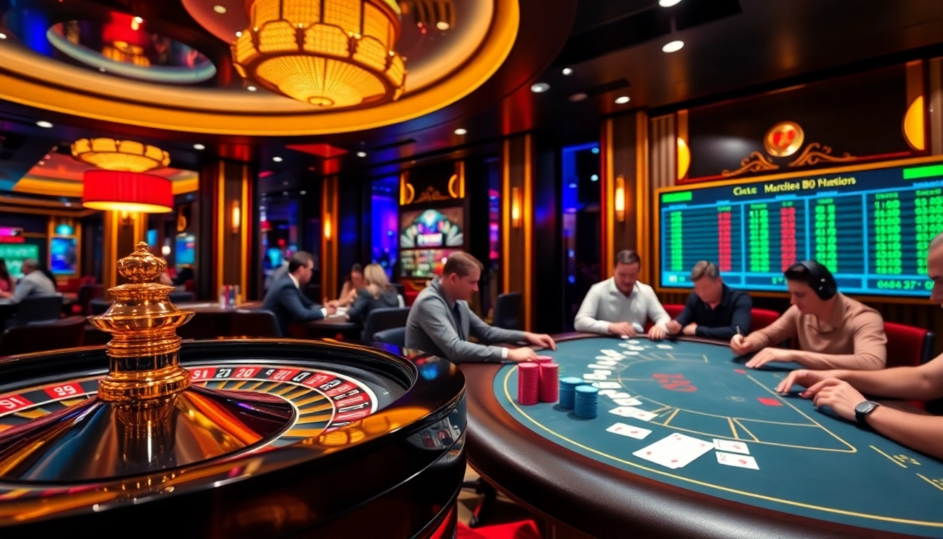Experience thrilling gameplay at https://8live3.com/ with vibrant casino scenes filled with poker tables, roulette wheels, and excitement.