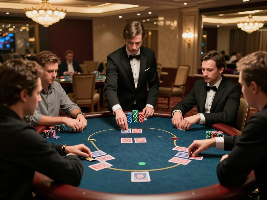 Experienced players engaging in a high-stakes game at a nhà cái uy tín poker table, capturing strategic gameplay