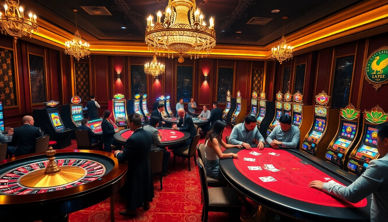 Experience excitement at QQ88z Net with players engaging at vibrant casino tables and slots.