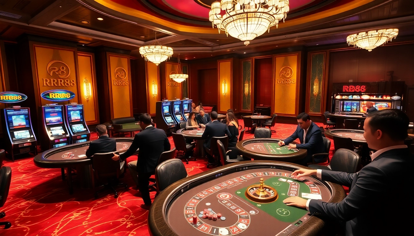 Players enjoy thrilling games at RR88 casino, showcasing excitement and high stakes.
