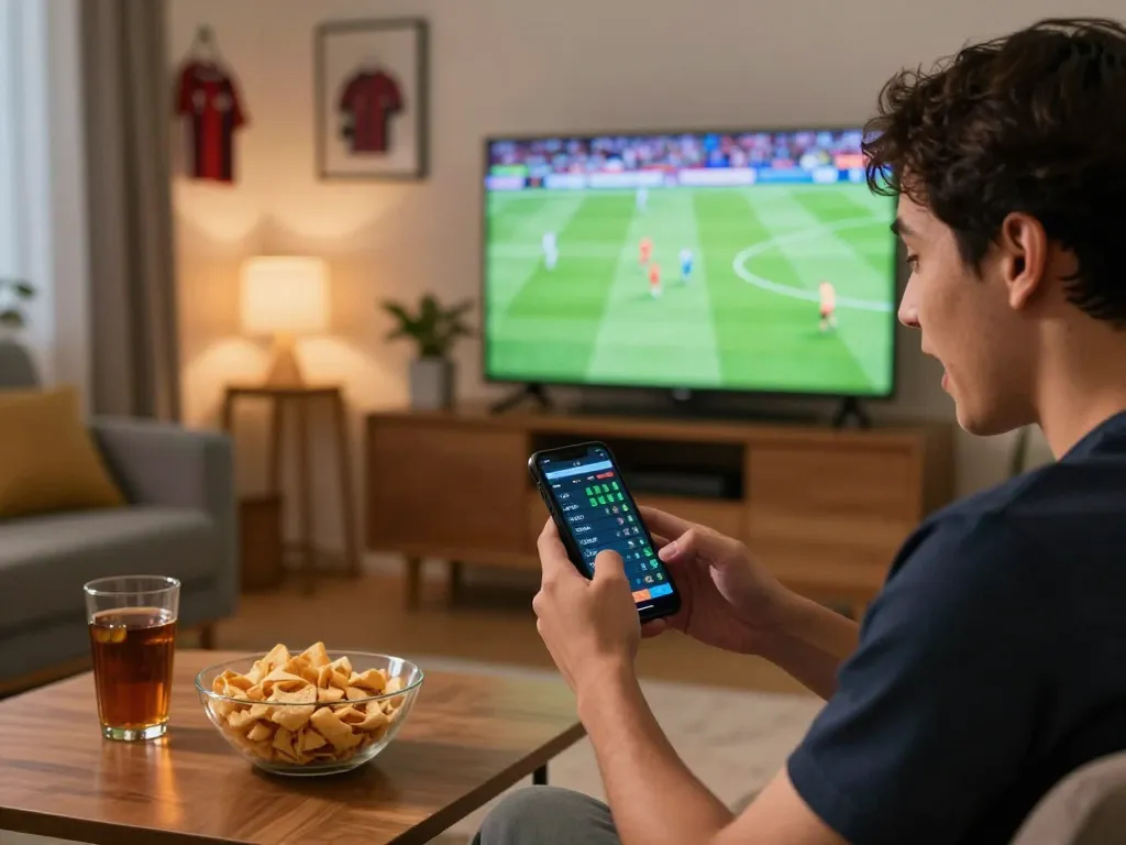 Betting with confidence using kèo nhà cái on smartphone during home football viewing.
