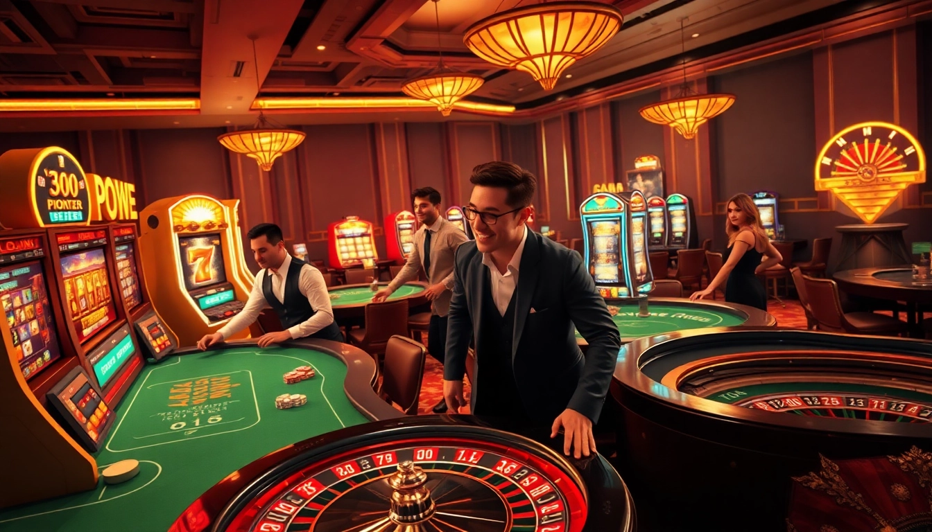 B52Club gamers enjoying an exciting high-stakes poker night in a luxurious casino setting.