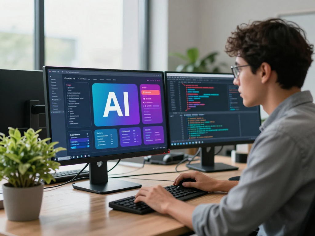 Engaged user interacting with advanced AI tools for ia +18 in modern tech workspace