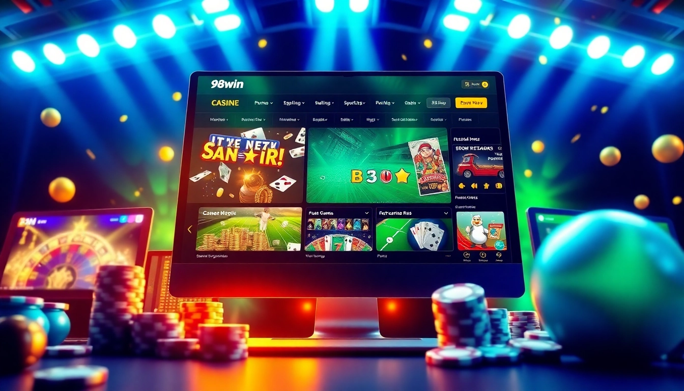 Online gambling excitement at 98win featuring vibrant casino games and sports betting.