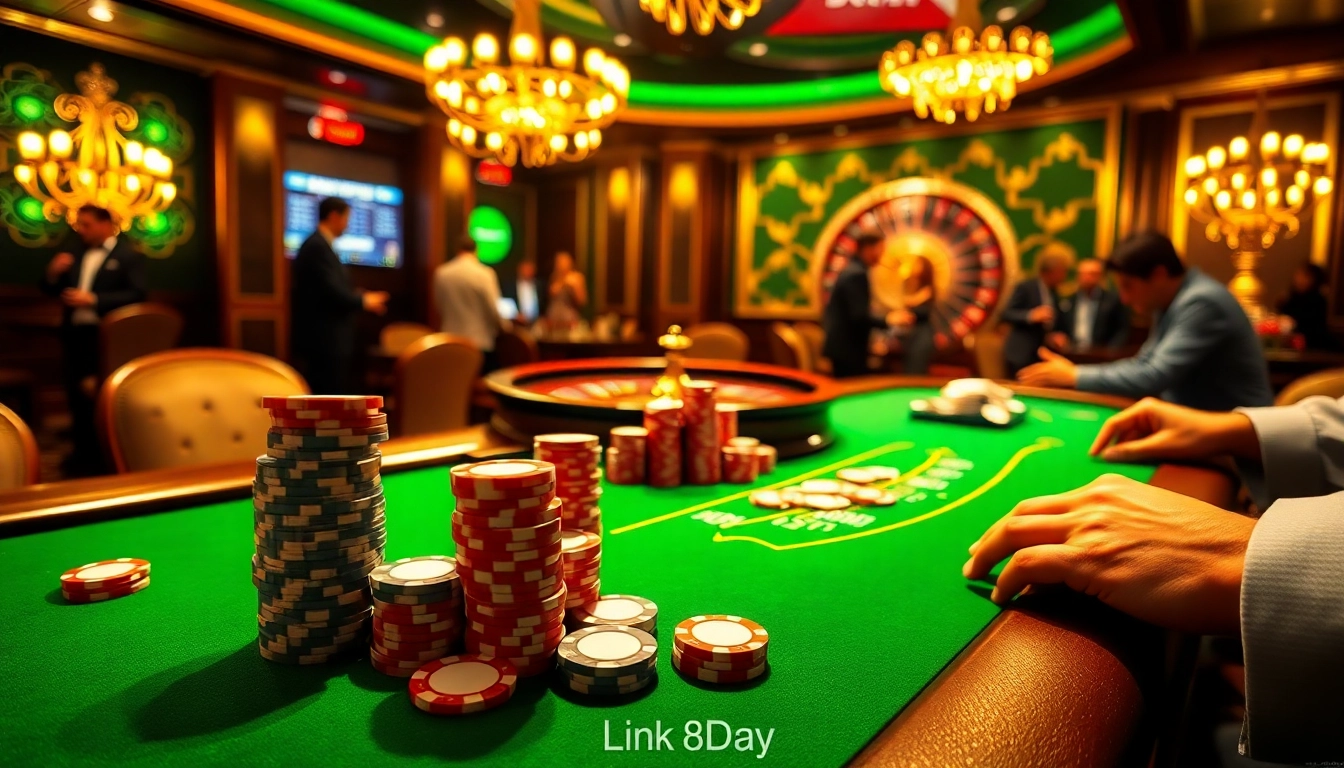 Experience the excitement of poker at Link 8DAY casino with vibrant cards and chips.