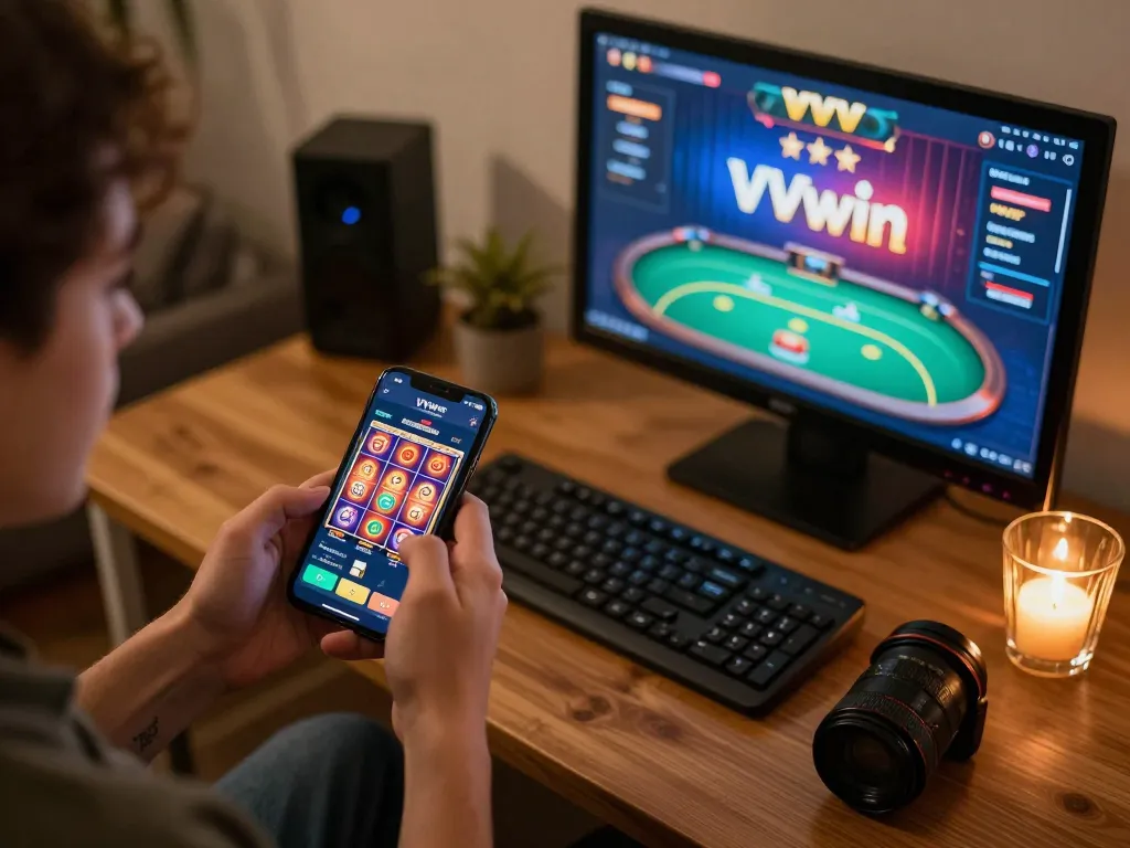 Experience thrilling gameplay at VVVwin through mobile gaming, featuring vibrant casino app visuals.