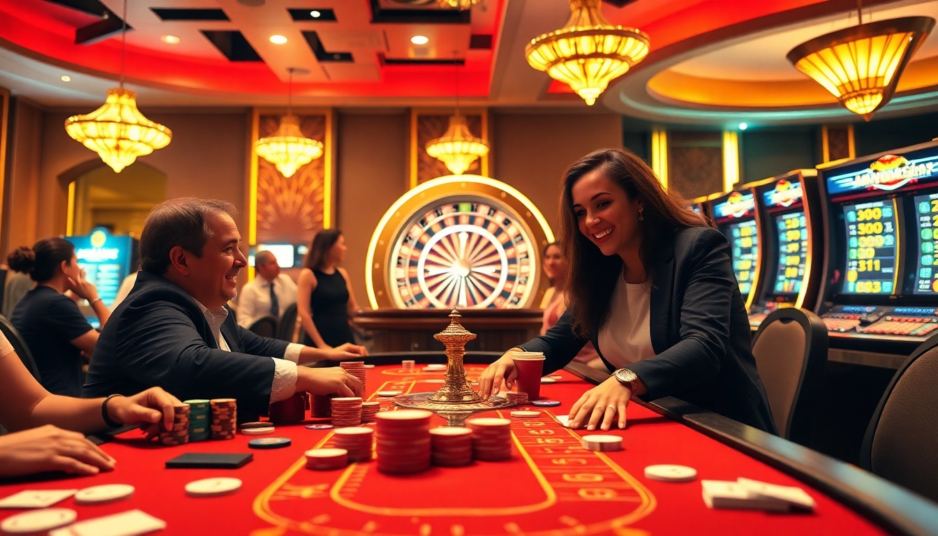 Gambling action at a lively casino table with excitement revolving around https://s666hn.com/ poker chips and cards.
