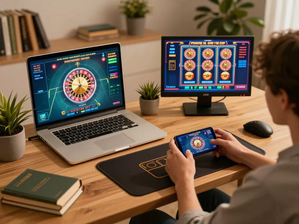 Engaging online gaming scene with person enjoying games at home, highlighting go8 experience.
