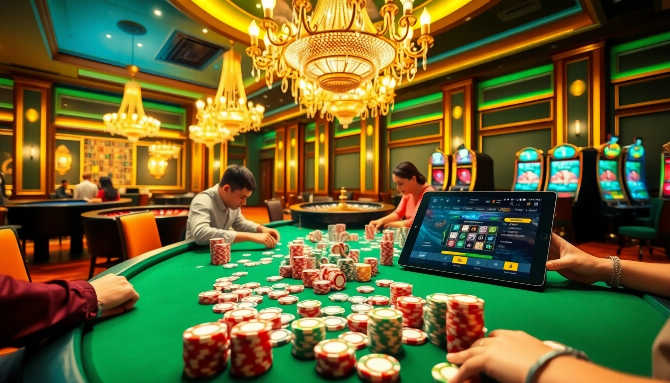 Experience the excitement of gambling at TG88 with poker chips and a roulette wheel.