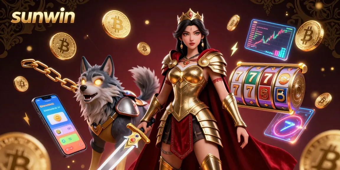 Engage with sunwin's thrilling gaming opportunities amidst vibrant crypto visuals and slot machines.