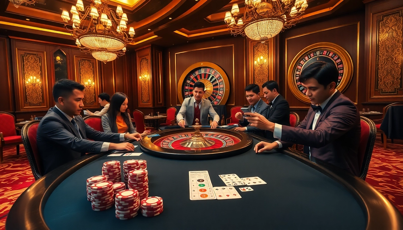 Tài Xỉu MD5 gaming table in an upscale casino with players focused on the game.