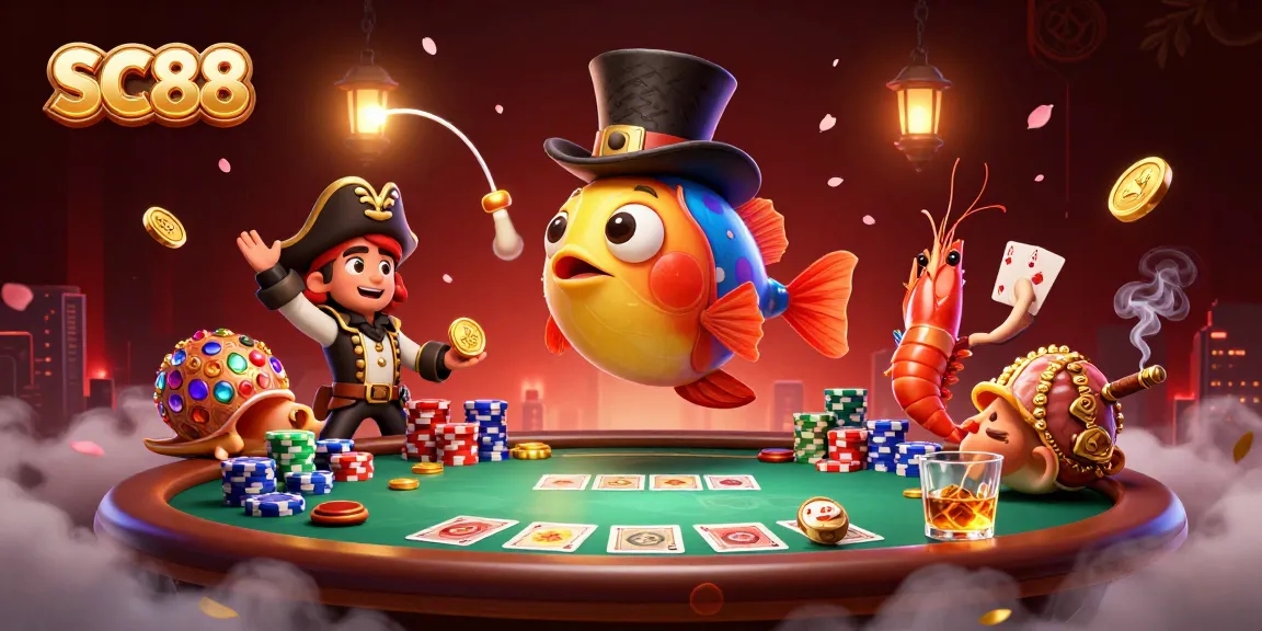 Experience thrilling wins with SC88 in a vibrant 3D casino scene featuring poker action.