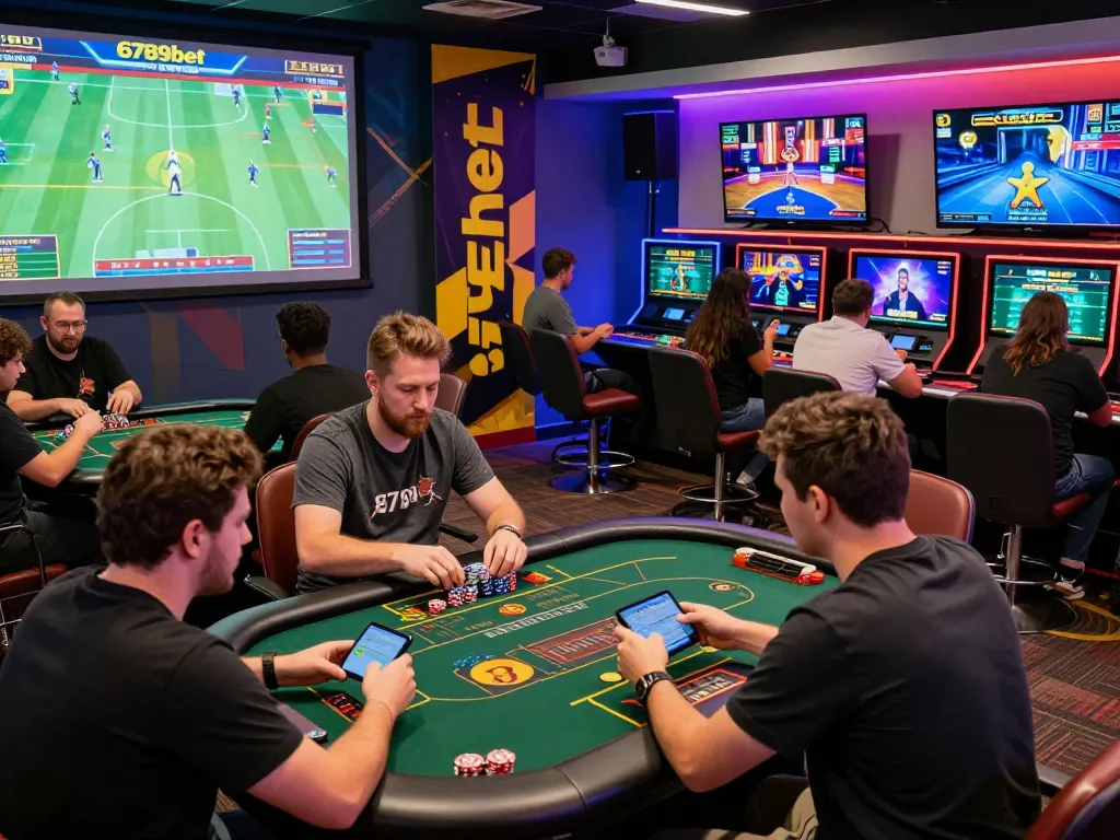 Players enjoying thrilling experiences at 6789bet, engaging in sports betting and online casino games, immersed in excitement.