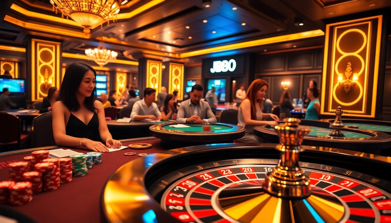 JBO poker experience with vibrant casino ambiance, high stakes, and lively players.