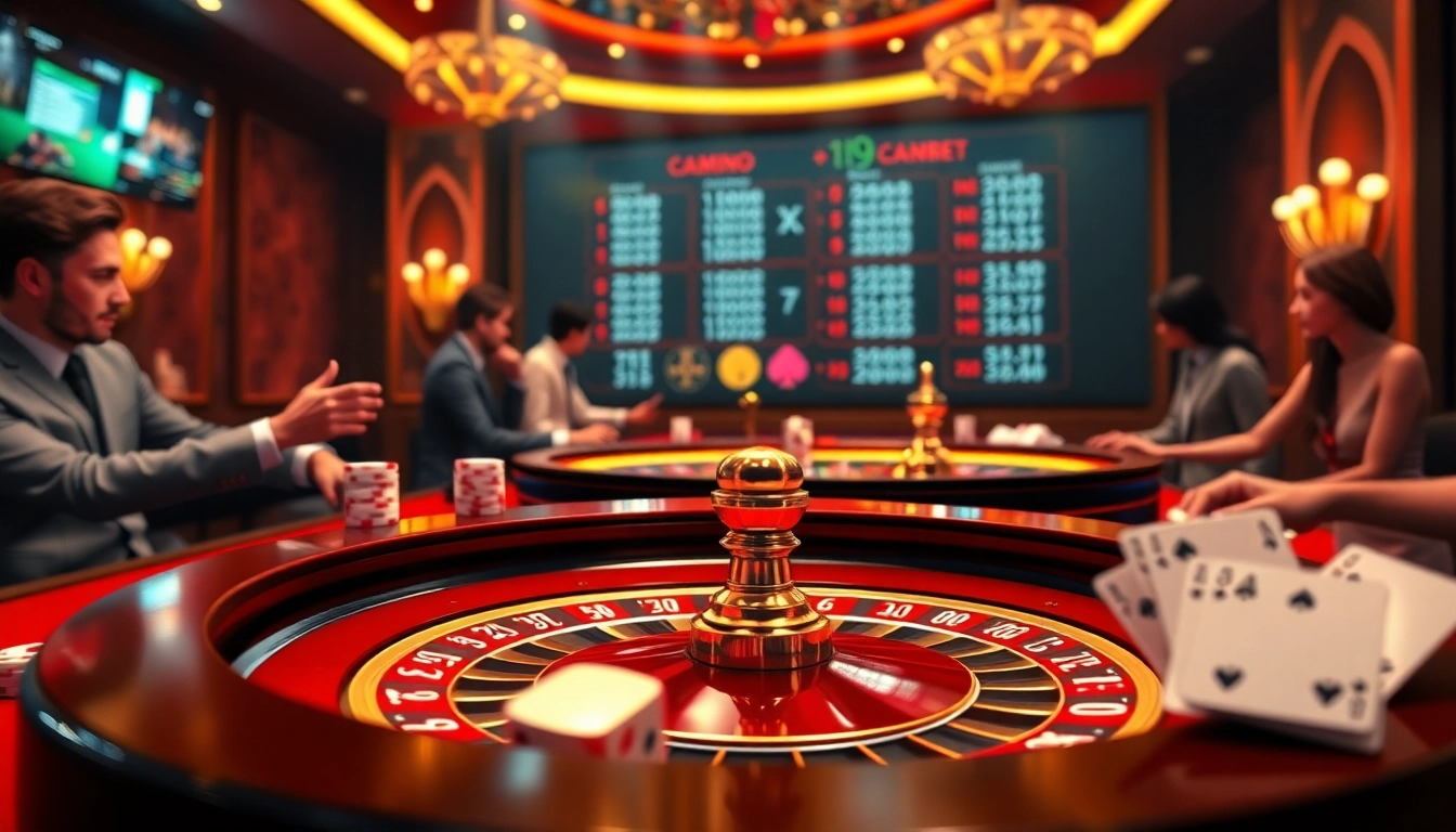 Experience the excitement of gambling at i9bet with a vibrant casino scene featuring players at a gaming table.