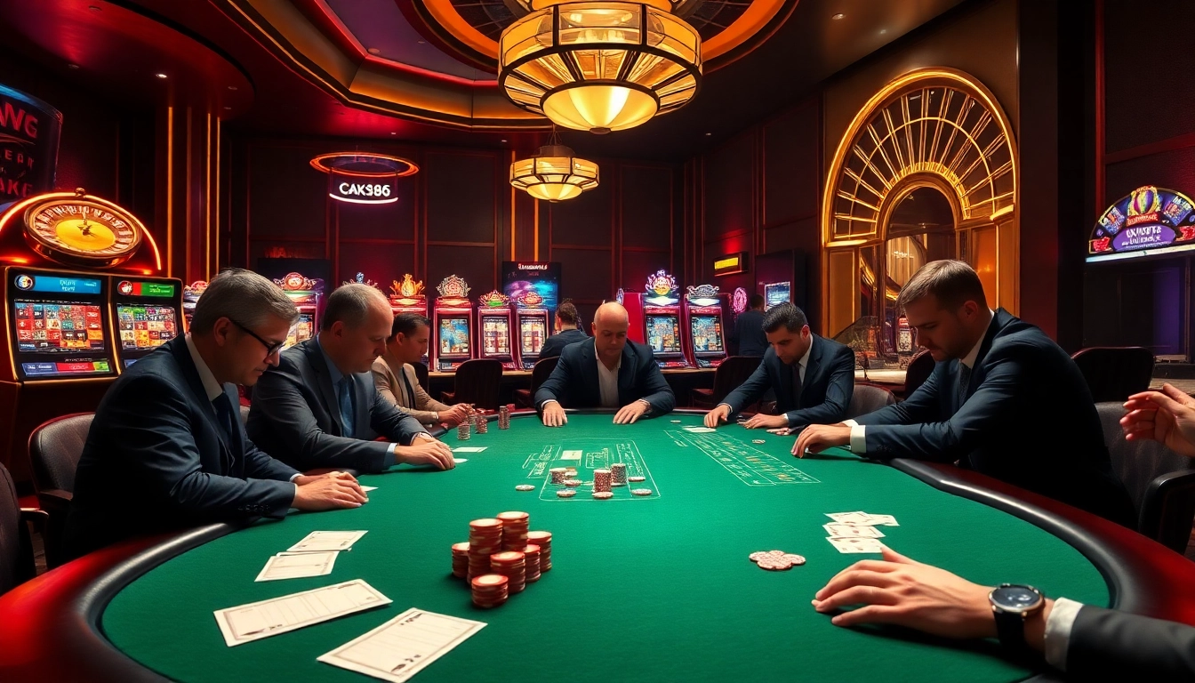 Experience intense poker action at OK8386's vibrant casino, complete with slot machines and roulette.