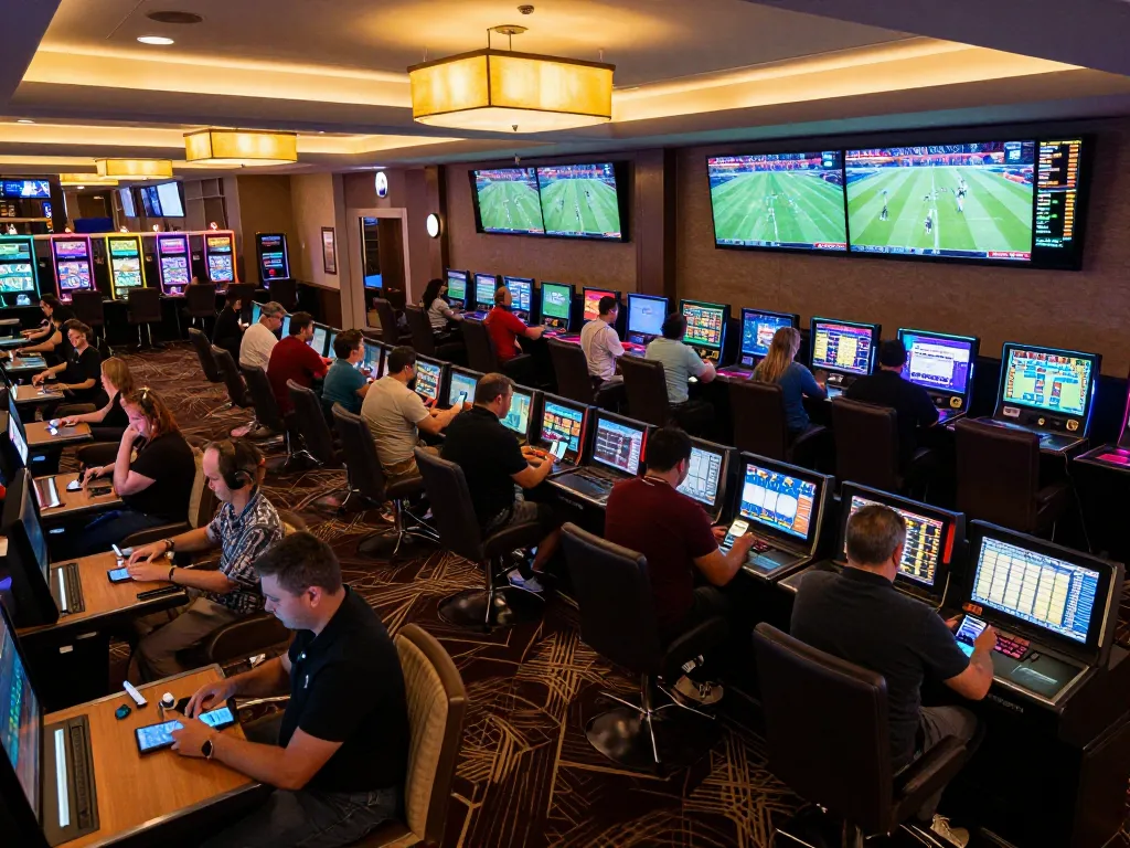Sports bettors engaging intensely with five88z mobile app while enjoying live event action in an elegant casino lounge