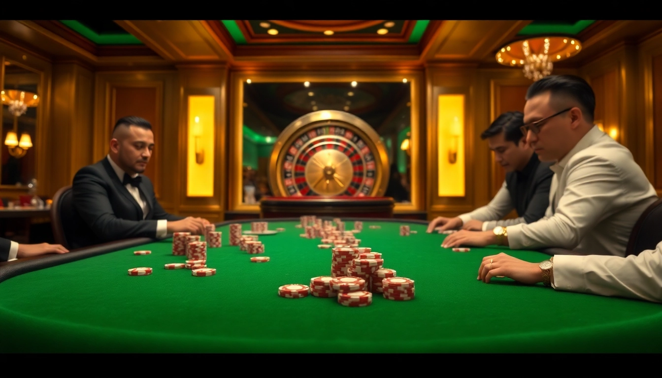 Exciting poker game in a luxurious casino at https://www.bdtk66.blog/ featuring colorful chips and intense players.