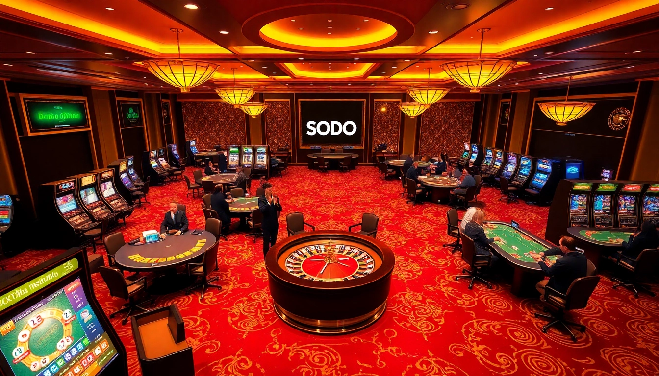 Players enjoying a thrilling SODO66 casino experience at a luxurious gaming table under vibrant lights.