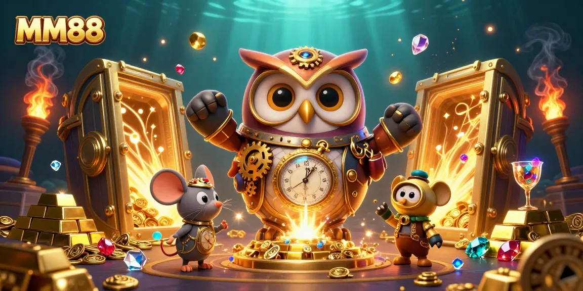 Experience the thrill of MM88 gaming with a dynamic 3D illustration capturing casino excitement.
