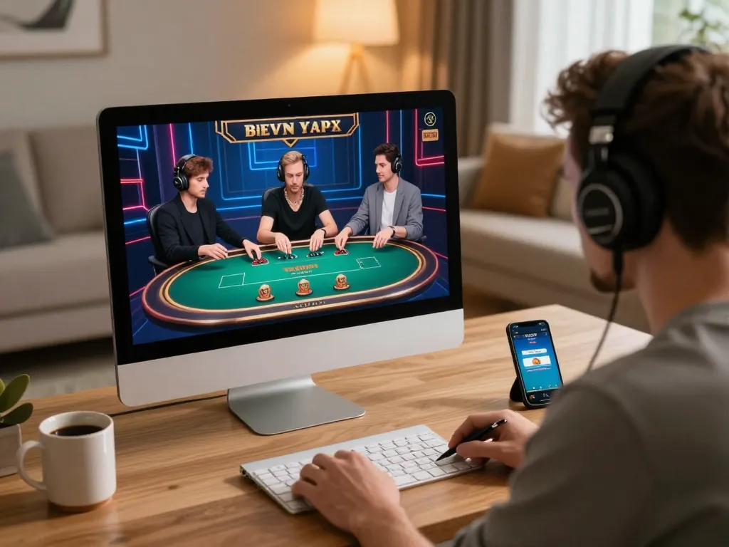 Player immersed in a live dealer game on 789Win, showcasing a stylish online gaming setup.