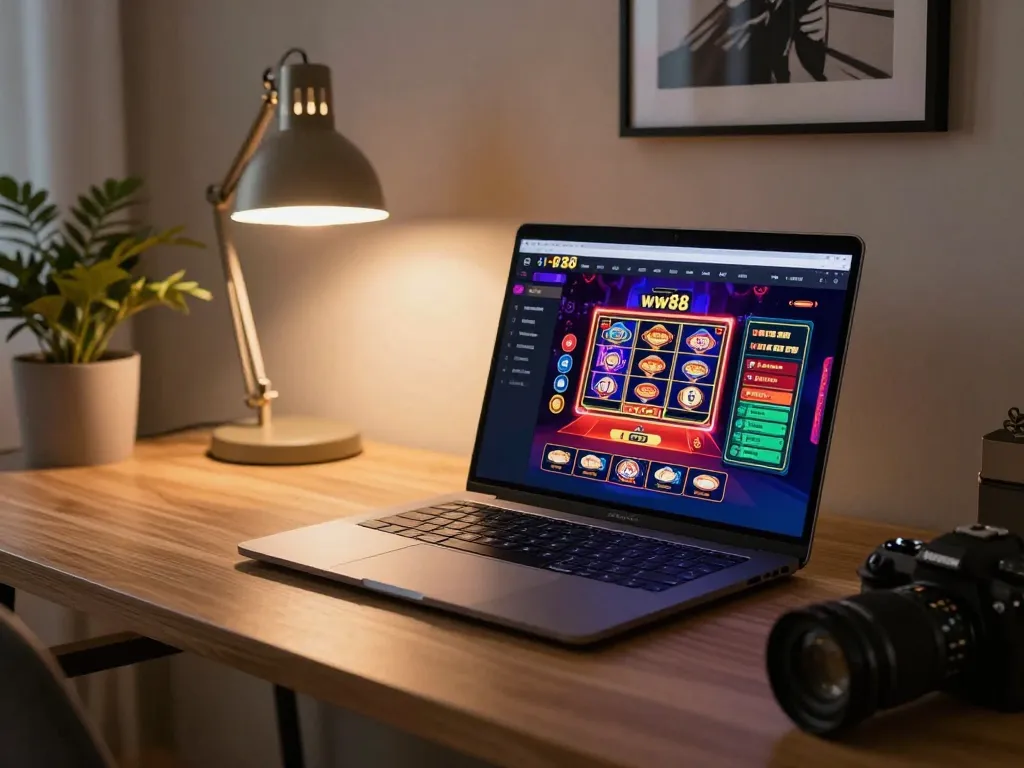 Engage with exciting games at ww88 online casino using a high-end laptop setup.