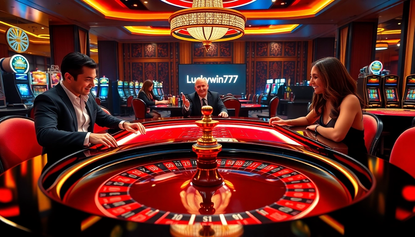 Experience the excitement of Luckywin777 at a glamorous casino roulette table.