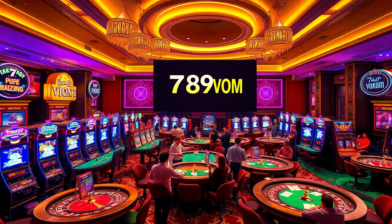 Players enjoying a vibrant casino experience with 789P VOM branding.