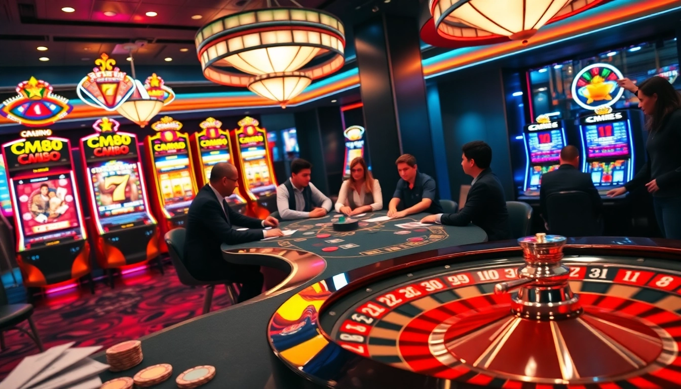 CM88 branded poker table within a vibrant casino scene, full of excitement and luxury.