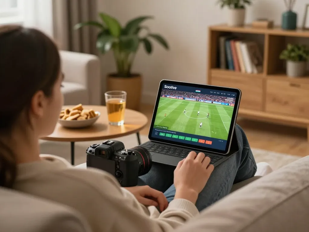 Socolive streaming live soccer match, showing engaging home entertainment scene with inviting atmosphere.