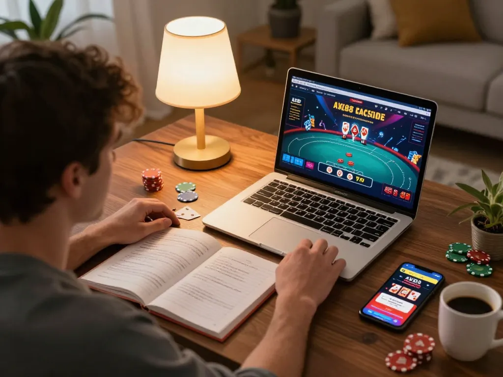 Player navigating the ax88 online casino app during a cozy gaming session at home.