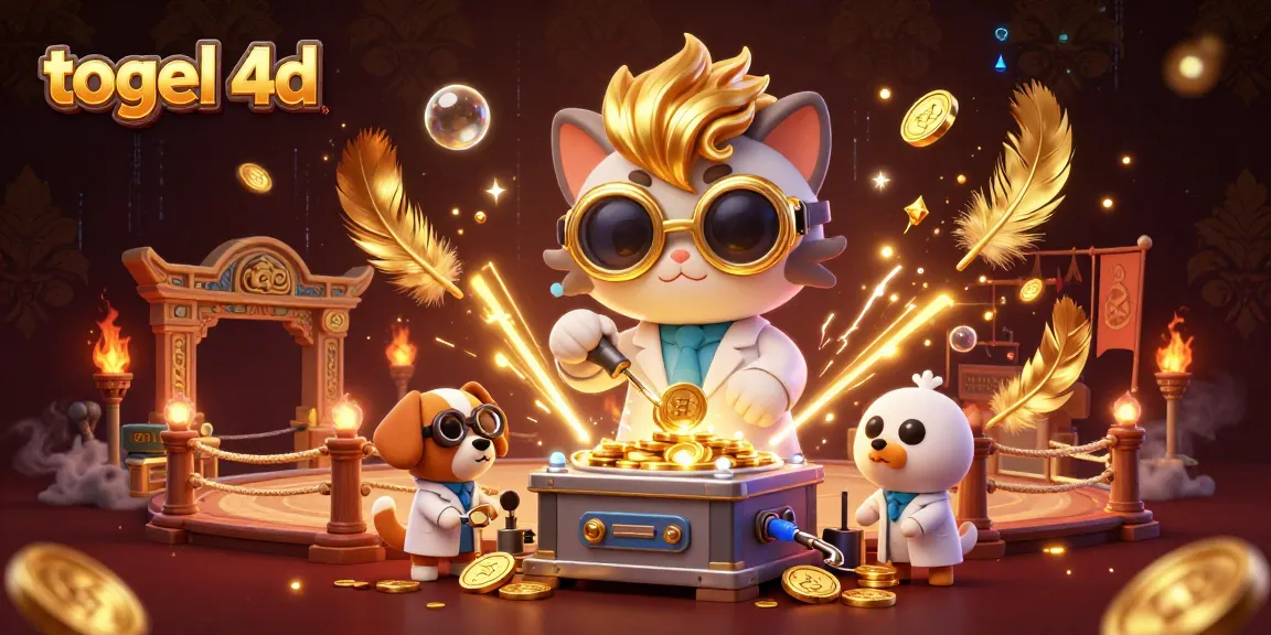 Engage in togel 4d excitement with a mad scientist cat and assistant dog creating gold coins.