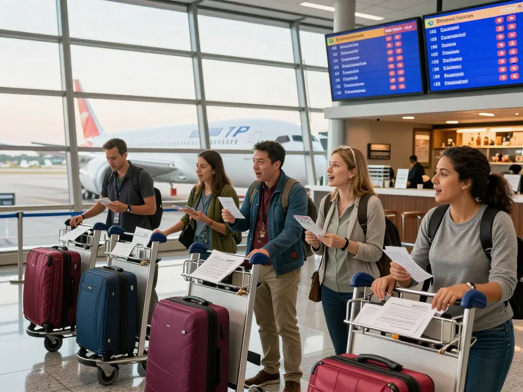 Passengers excitedly preparing for their journey on the new link 789P Boeing 787-9P.