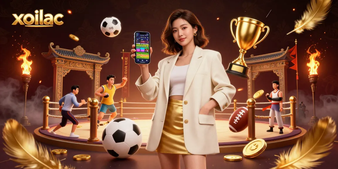 Bet on xoilac with an engaging illustration of a friendly woman showcasing a sports betting app.