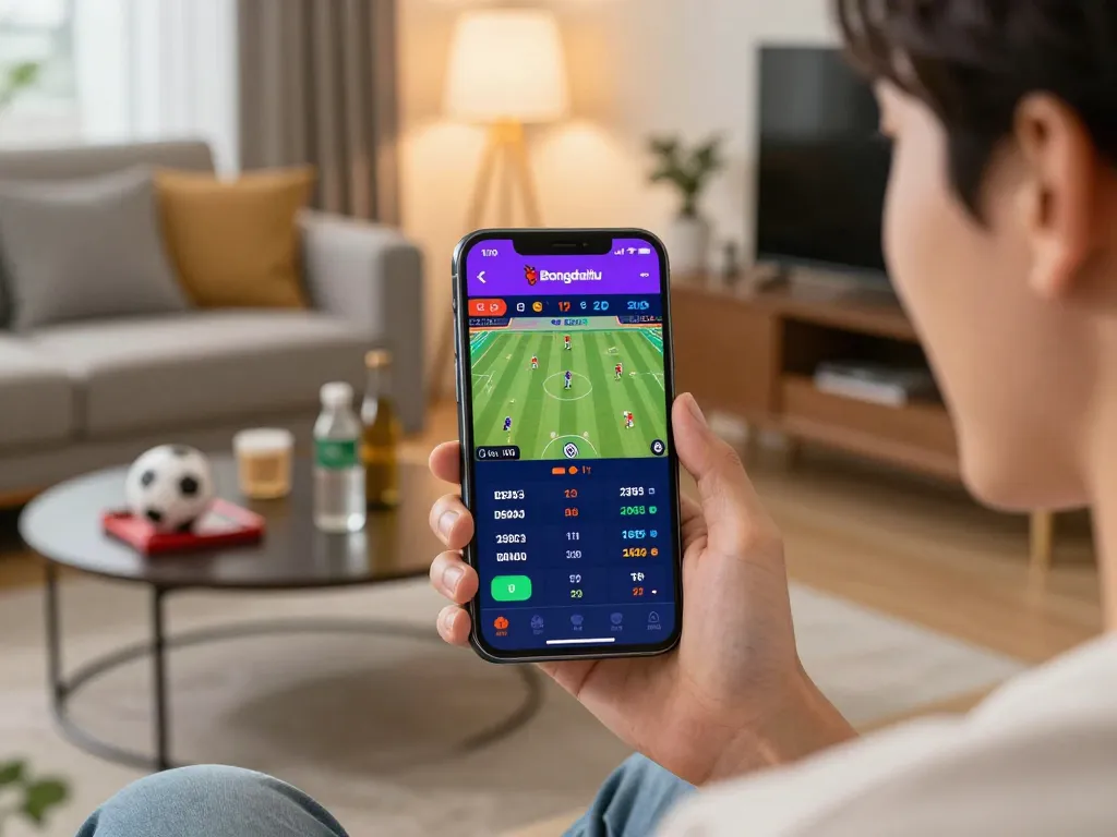 Bongdallu user placing sports bets on smartphone, showcasing real-time odds and gameplay