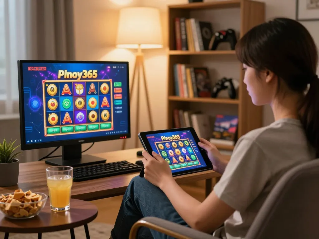 Engaging online gambling setup with Pinoy365 showing slot game interface, perfect for buenas ph players.