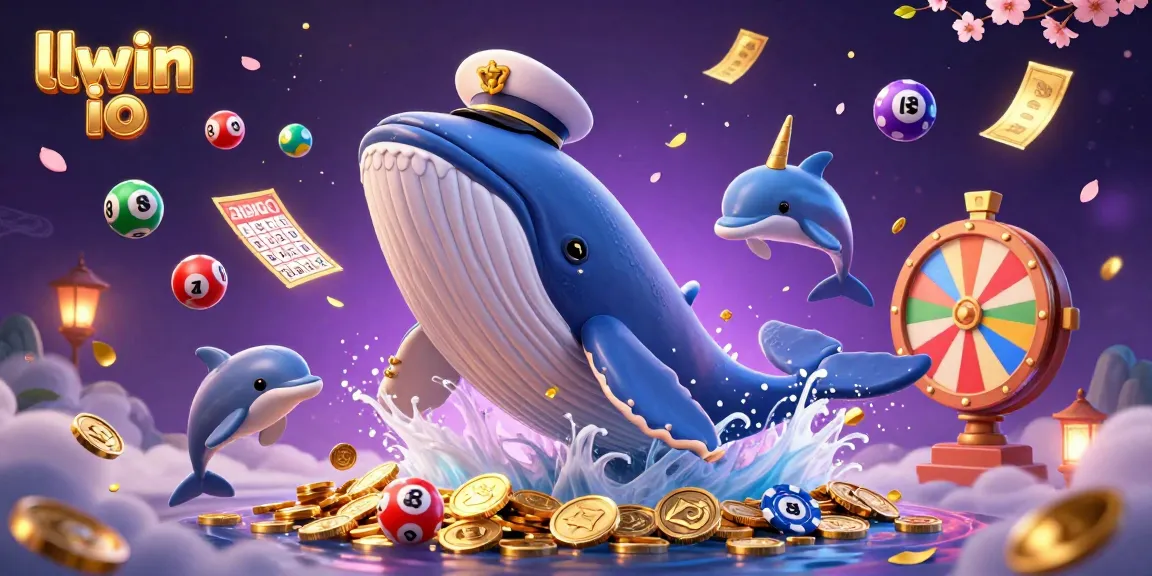 Engage in thrilling gameplay at llwin io, featuring vibrant scenes of a cartoon whale in a jackpot of coins with dynamic lottery elements.