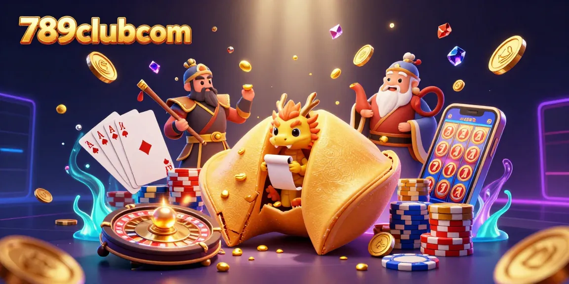 Experience the excitement of 789clubcom with a vibrant 3D casino illustration featuring rich symbols and games.