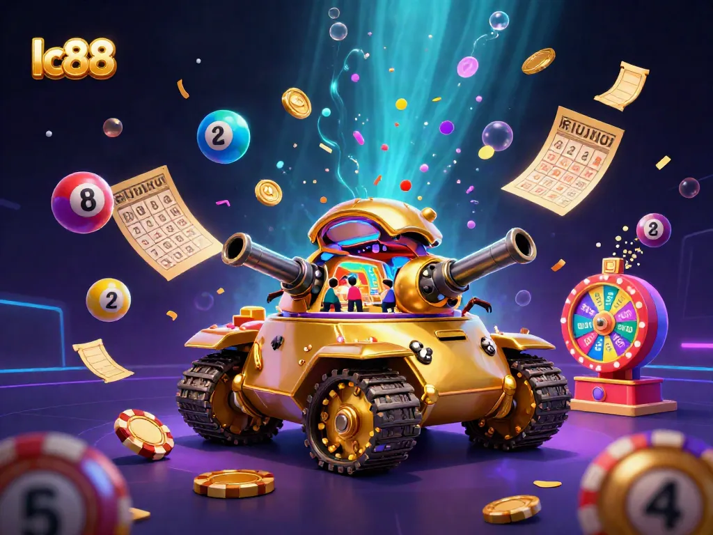 Engage with lc88's interactive casino-themed beetle tank illustration, packed with lottery elements and dynamic effects.