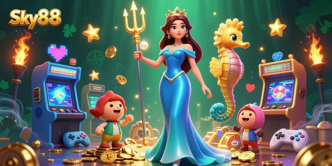 Engage with Sky88's vibrant casino experience, featuring immersive gaming elements and colorful characters.