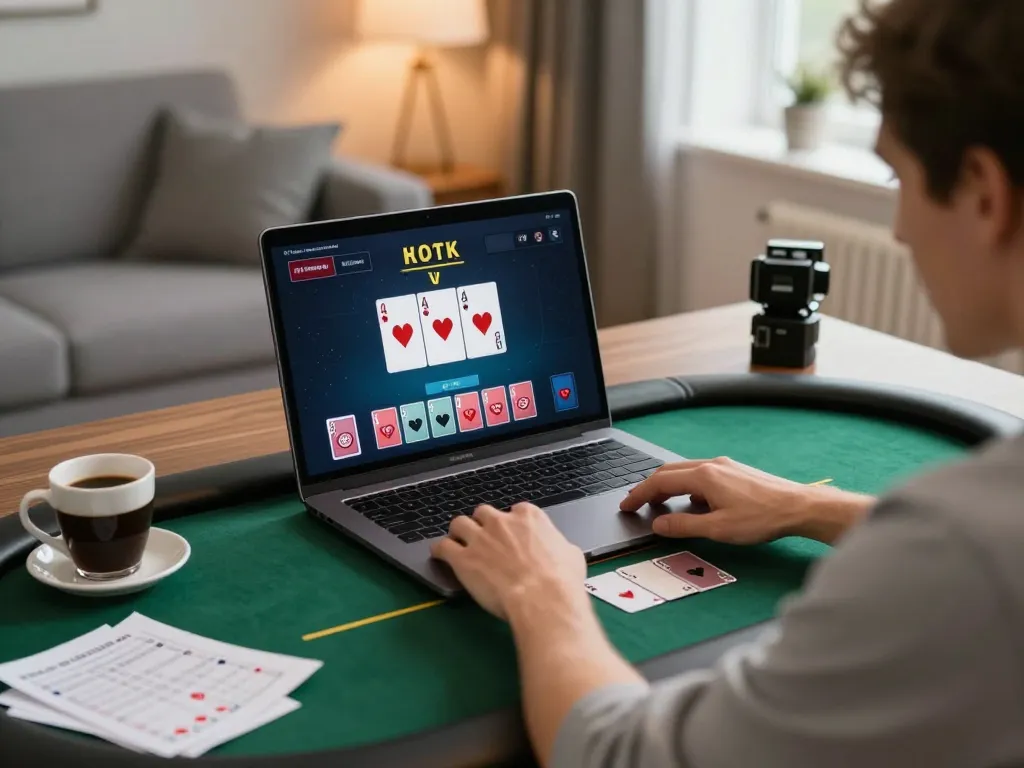 Player using go8 online casino to engage in an exciting poker game while strategizing