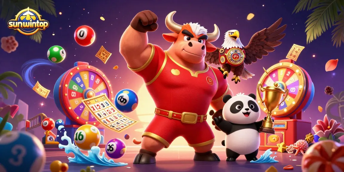 Join the vivid action at sunwintop with colorful lottery elements and exciting casino characters.
